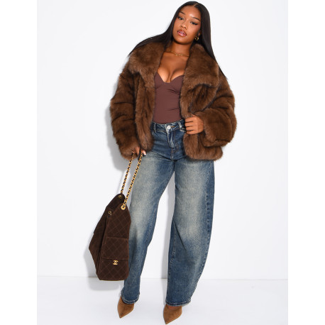 Reversible faux leather and faux fur jacket