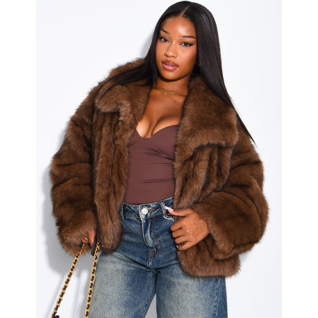 Reversible faux leather and faux fur jacket