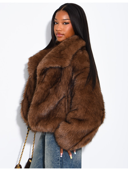 Reversible faux leather and faux fur jacket