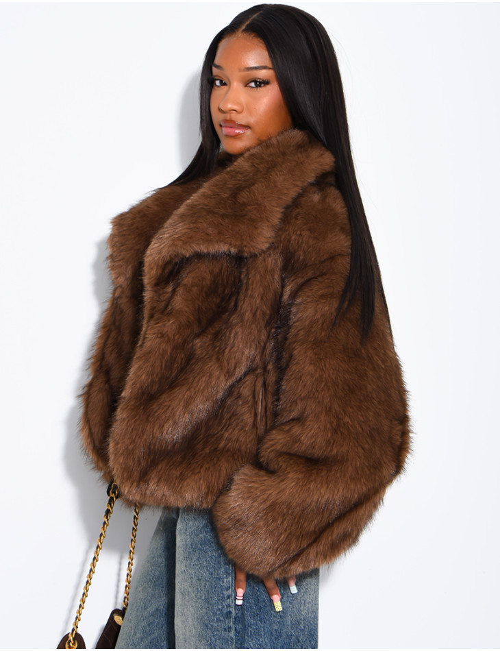 Reversible faux leather and faux fur jacket