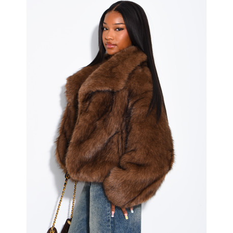 Reversible faux leather and faux fur jacket