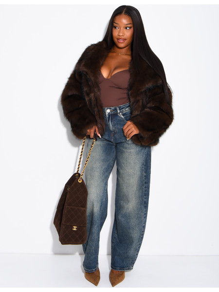 Reversible faux leather and faux fur jacket
