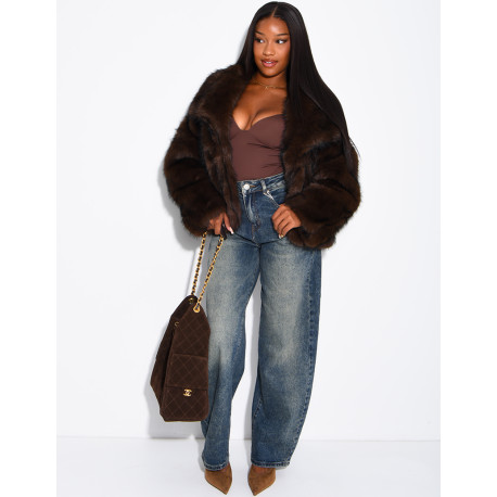 Reversible faux leather and faux fur jacket