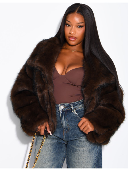 Reversible faux leather and faux fur jacket