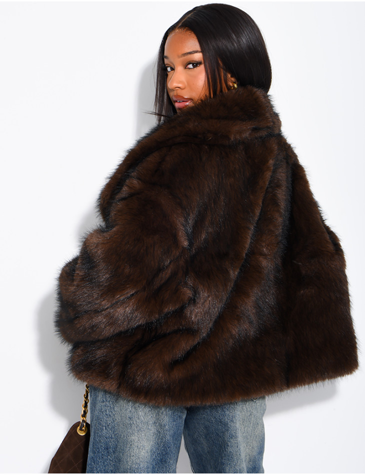 Reversible faux leather and faux fur jacket