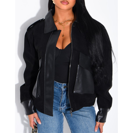 Jacke aus Wildlederimitat und Kunstleder