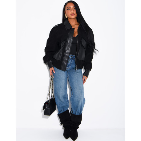 Jacke aus Wildlederimitat und Kunstleder