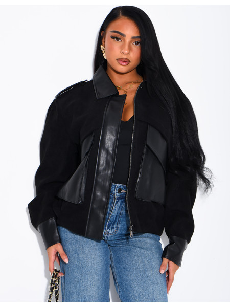 Jacke aus Wildlederimitat und Kunstleder