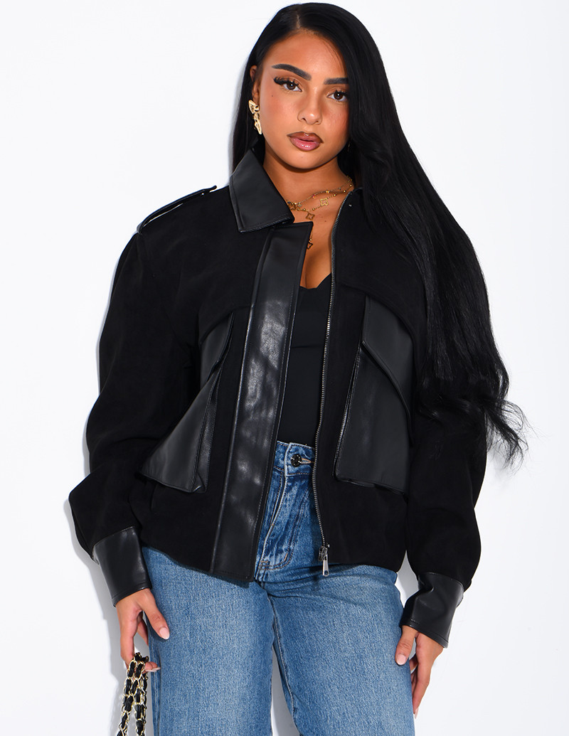 Jacke aus Wildlederimitat...