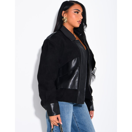 Jacke aus Wildlederimitat und Kunstleder