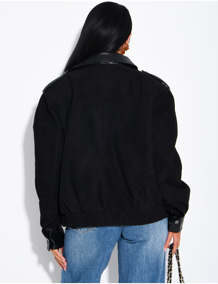 Jacke aus Wildlederimitat und Kunstleder