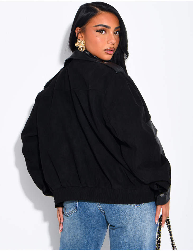 Jacke aus Wildlederimitat und Kunstleder