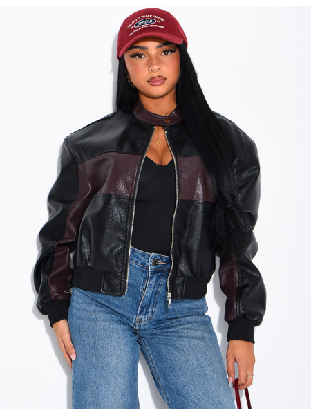 Two-tone faux leather jacket