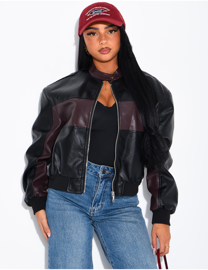 Two-tone faux leather jacket