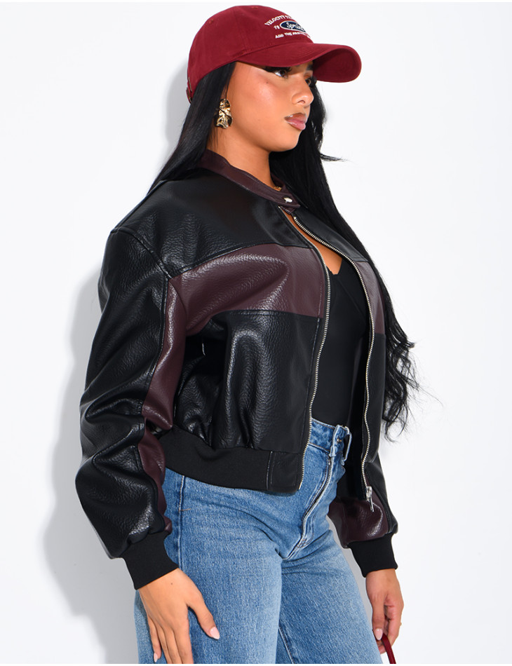 Two-tone faux leather jacket