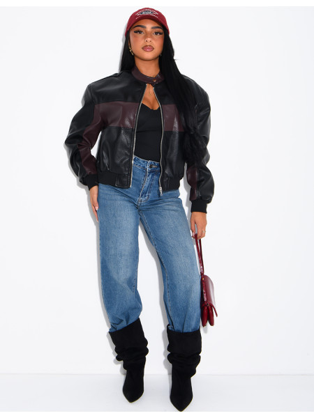 Two-tone faux leather jacket