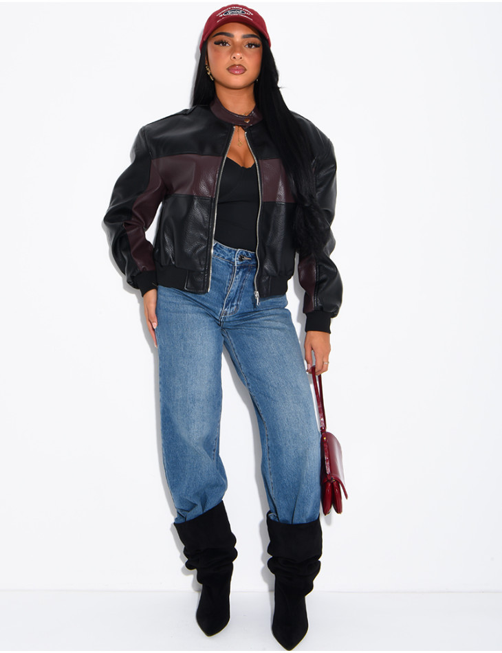Two-tone faux leather jacket