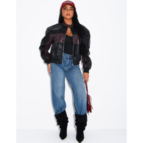 Two-tone faux leather jacket