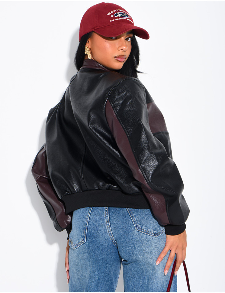 Two-tone faux leather jacket