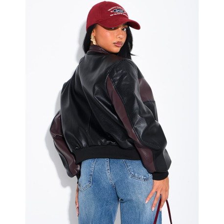 Two-tone faux leather jacket