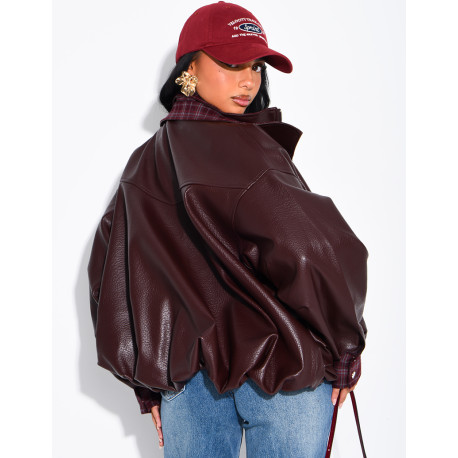 Kunstlederjacke mit kariertem Kragen und Manschetten