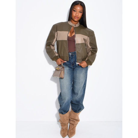 Veste en similicuir bi-color
