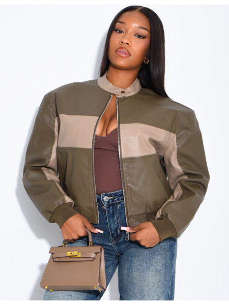 Veste en similicuir bi-color