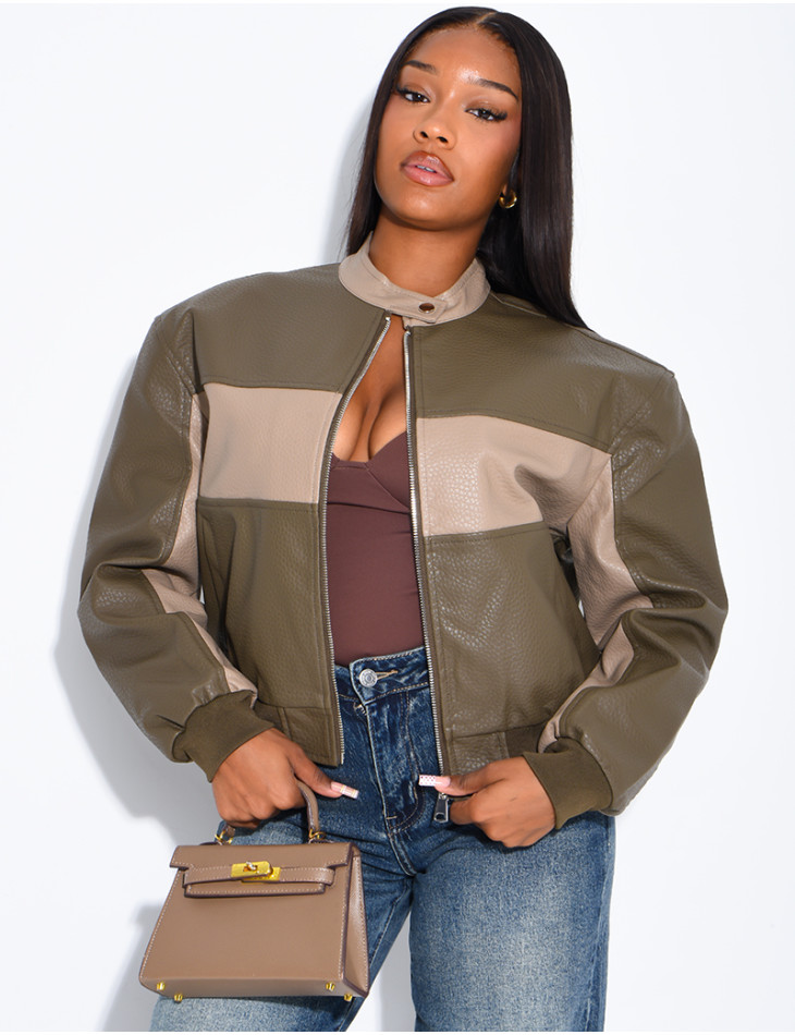 Veste en similicuir bi-color