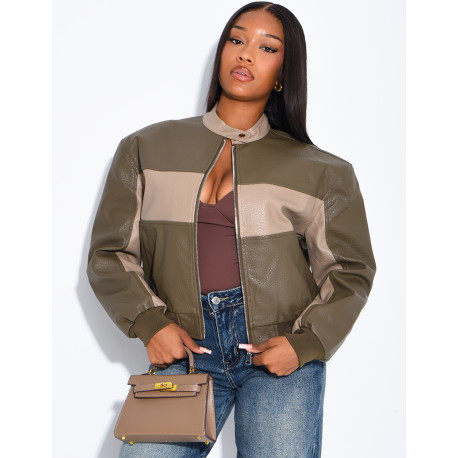 Veste en similicuir bi-color