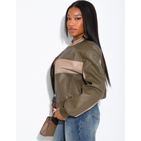 Veste en similicuir bi-color