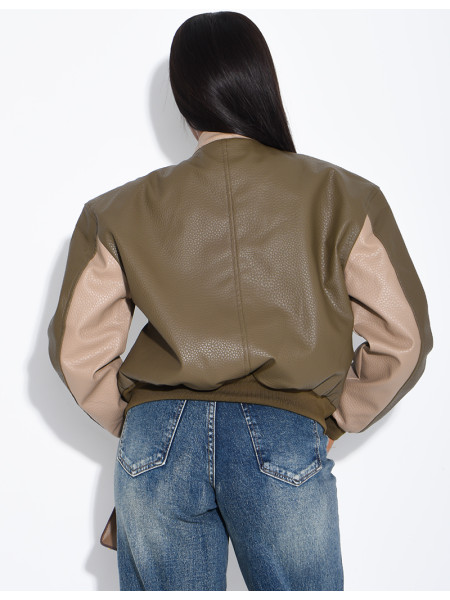 Veste en similicuir bi-color