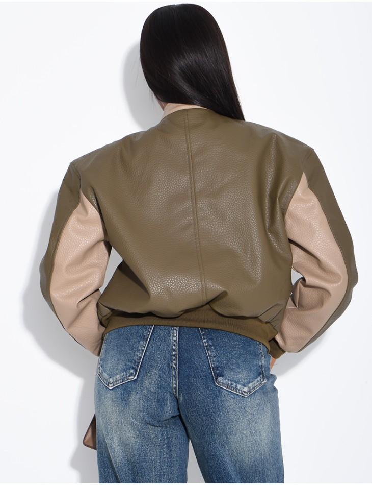 Veste en similicuir bi-color