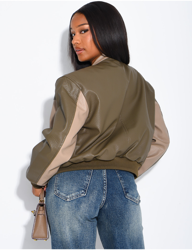 Veste en similicuir bi-color