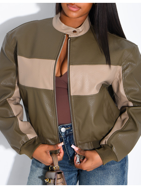 Veste en similicuir bi-color