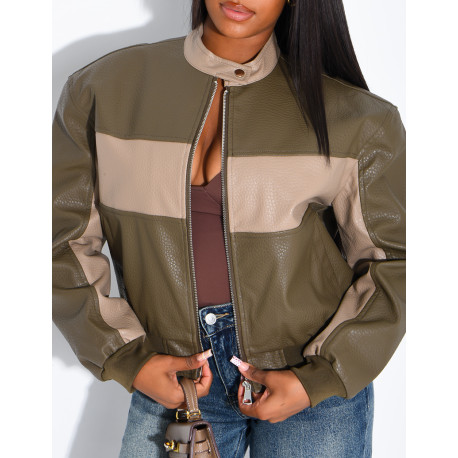 Veste en similicuir bi-color