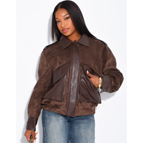 Jacke aus Wildlederimitat und Kunstleder