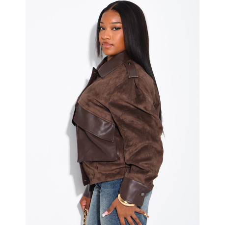Jacke aus Wildlederimitat und Kunstleder