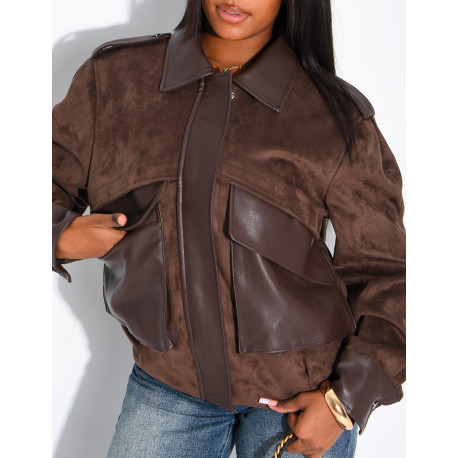 Jacke aus Wildlederimitat und Kunstleder
