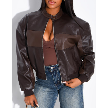 Two-tone faux leather jacket