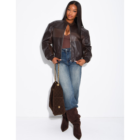 Two-tone faux leather jacket