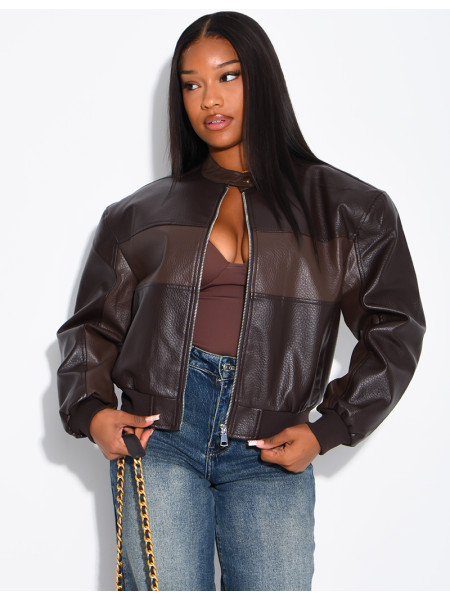 Two-tone faux leather jacket
