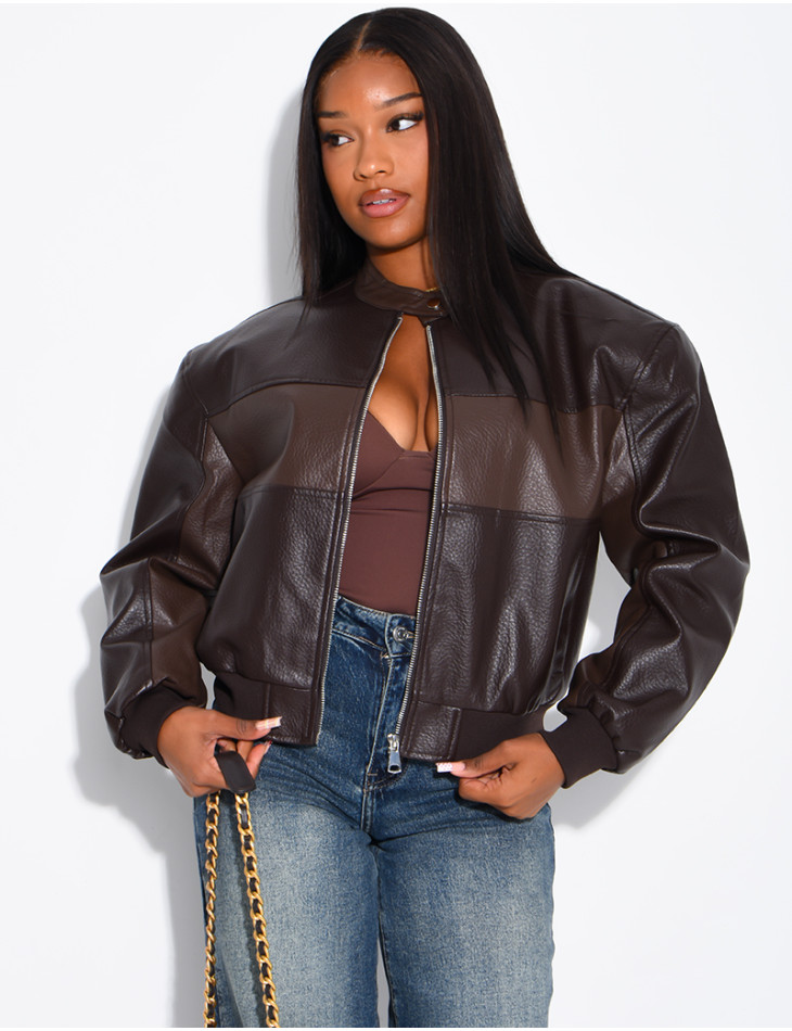 Two-tone faux leather jacket