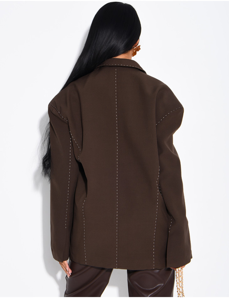 Weit geschnittene Jacke mit Kontrastnähten