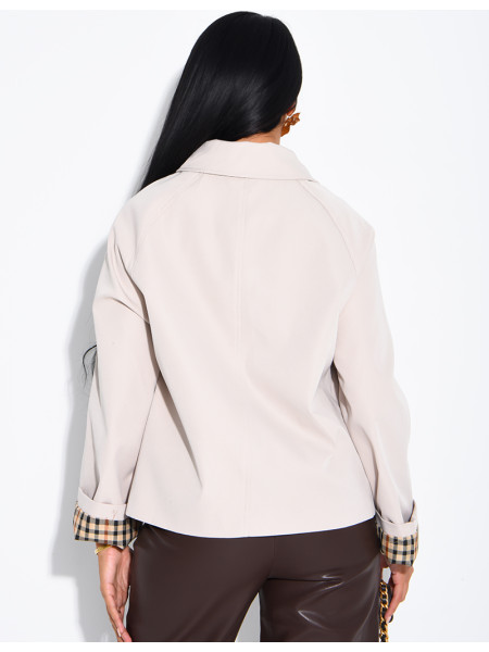 Veste courte style trench à revers vichy