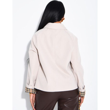 Veste courte style trench à revers vichy