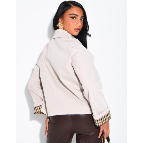 Veste courte style trench à revers vichy