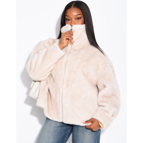 Veste en fausse fourrure premium col montant