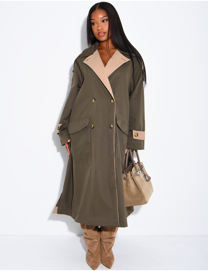 Trench long et oversize bicouleur