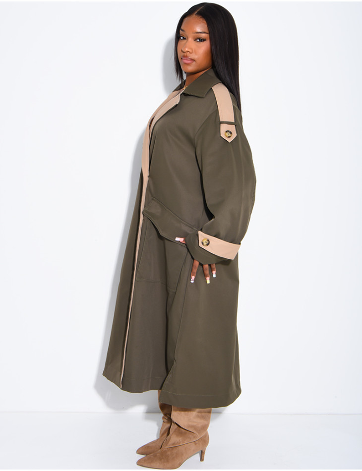 Trench long et oversize bicouleur