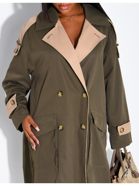 Trench long et oversize bicouleur